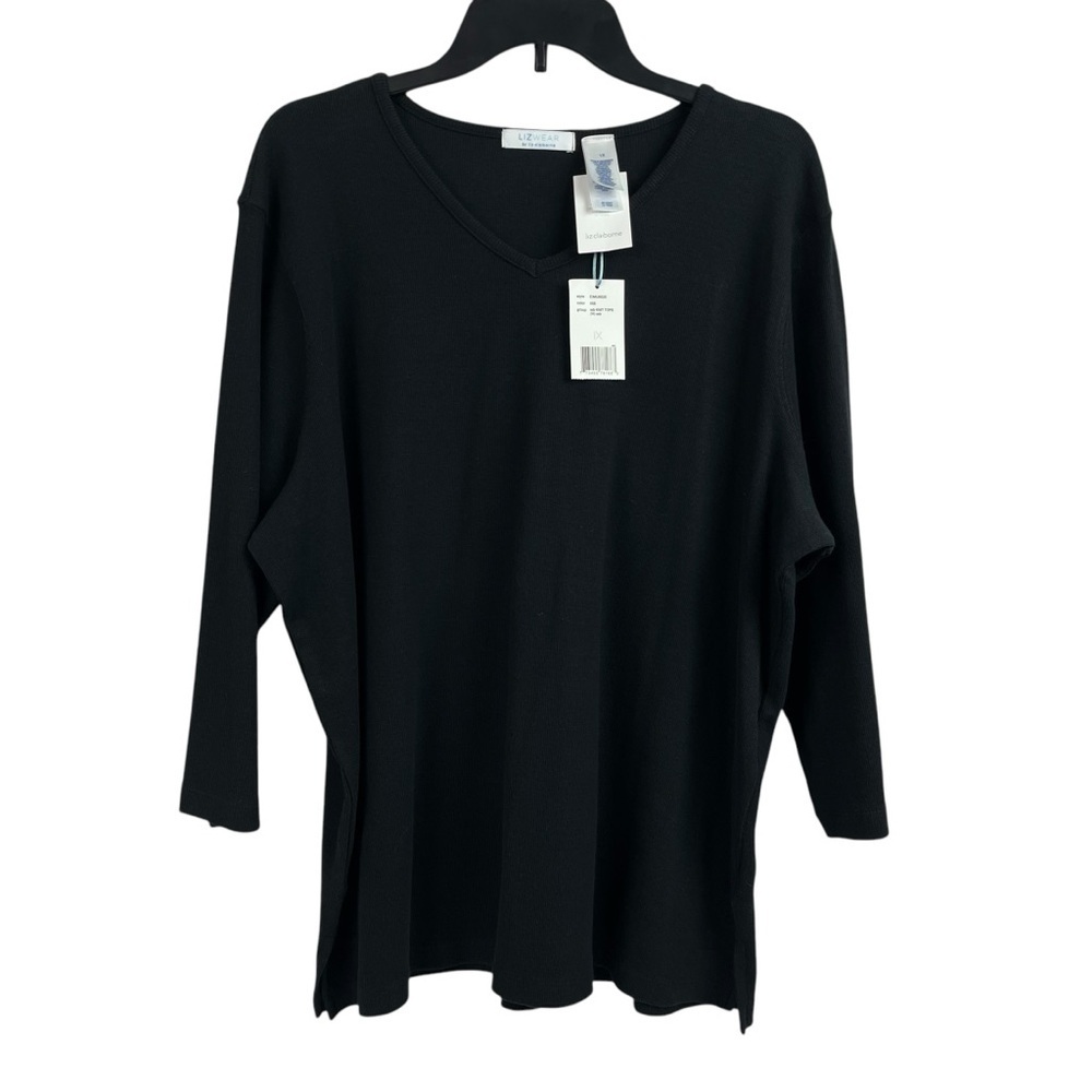 Liz Claiborne Lizwear Knit Top Stretch V Neck Black 1X New